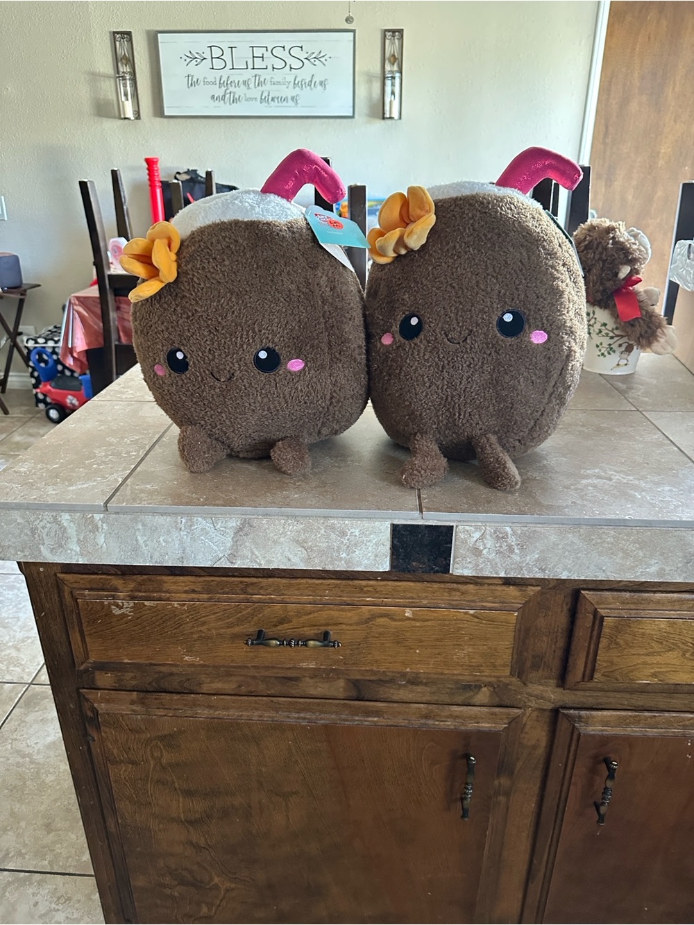 Cute Plush Coconut Characters with Pink Blossom